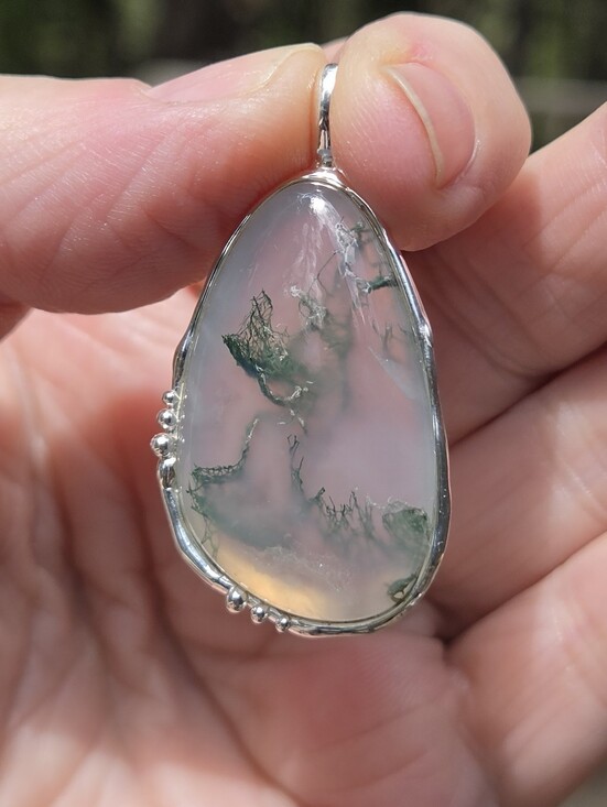 Celestial Kharma Collection by Avelon Jewelry - Moss Agate 28karat Natural Gemstone Sterling Pendant